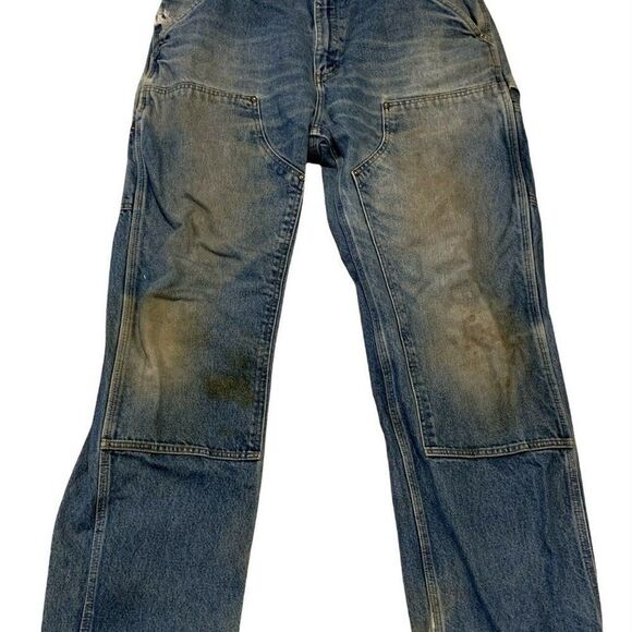 New Carhartt Washed Denim Work Dungaree Size 36x32 B73 DST Double Front Logger